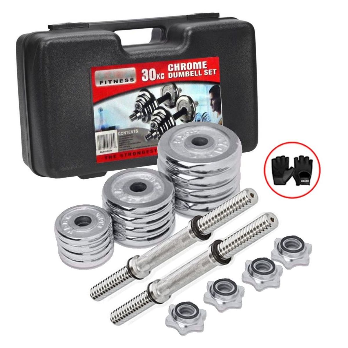 GENERICO - Set de Pesas de 30kg - Cromadas  guantes