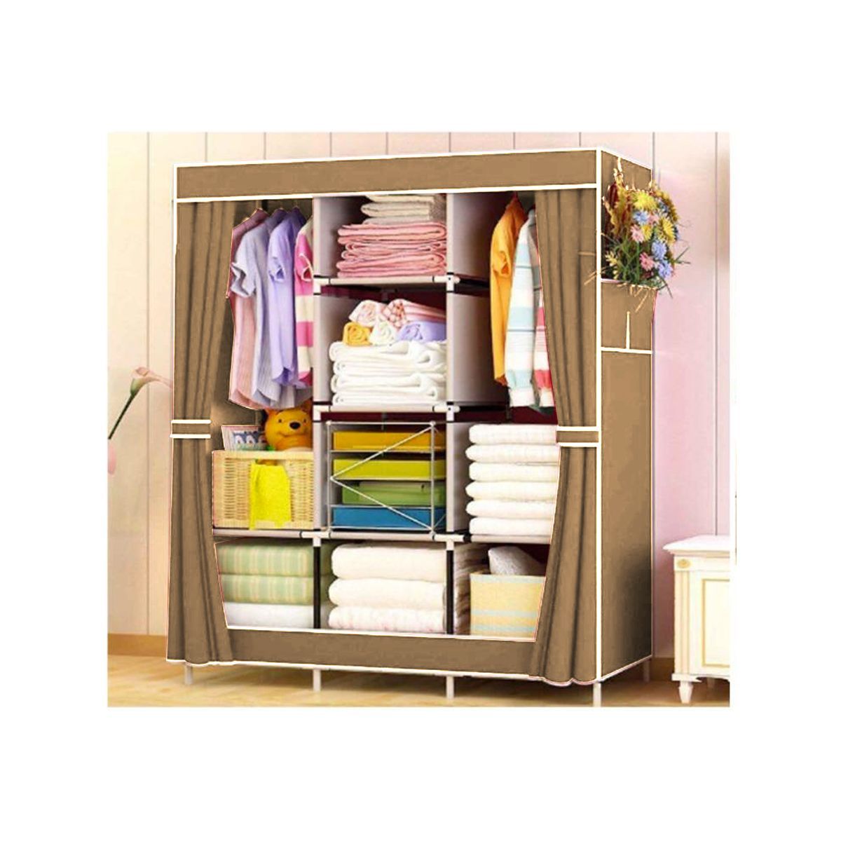 GRETAIL - Ropero Closet Organizador Ropa De 3 Cuerpos Labrado Marron