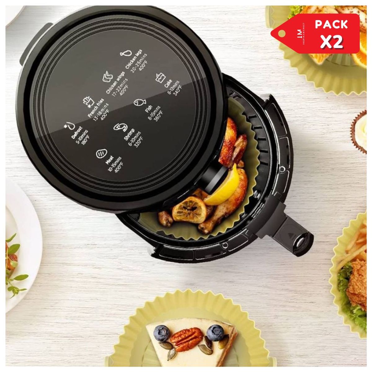 INSPIRA MARKET - Pack x 2 Bandeja de Silicona Antiadherente para Freidora de Aire