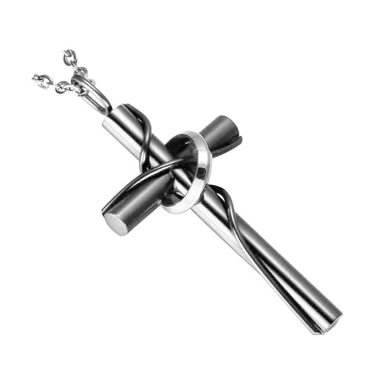 GENERICO - Collar Cruz Círculo De Acero Inoxidable Plateado