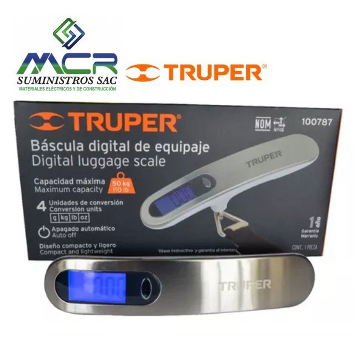 TRUPER - Balanza De Mano Digital Lcd 50kg Bascula Profesional Maletas 100787
