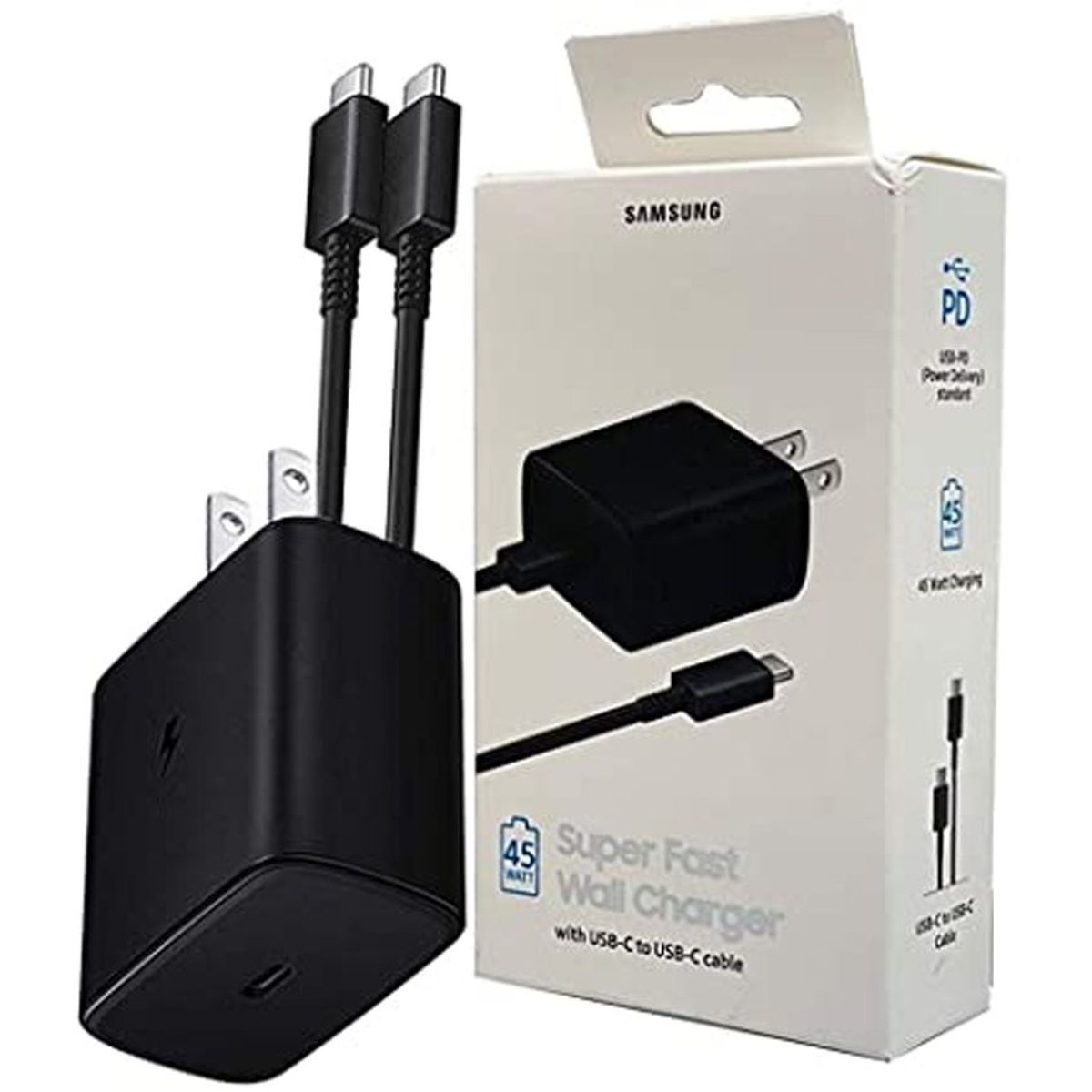 SAMSUNG - Cargador samsung 45w pd cable tipo-c galaxy s22 ultra más - negro
