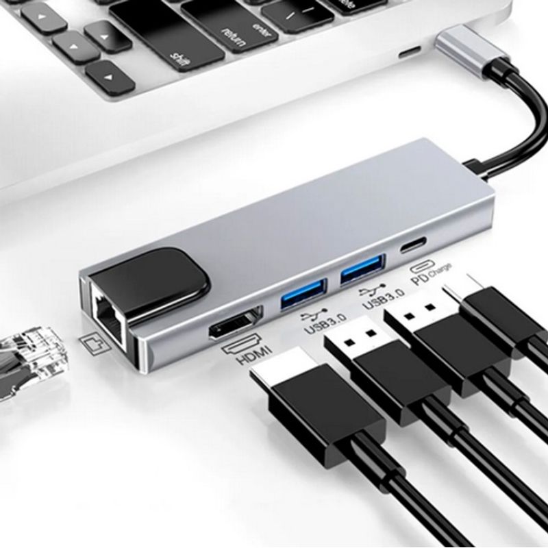 SEISA - Hub Tipo C - Adaptador Multidispositivos - USB Hdmi y LAN - Seisa