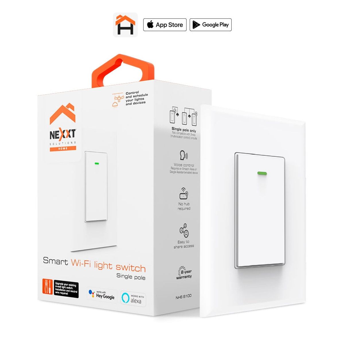 NEXXT SOLUTIONS - Interruptor inteligente Wi-Fi monopolar Nexxt NHE-S100 Blanco