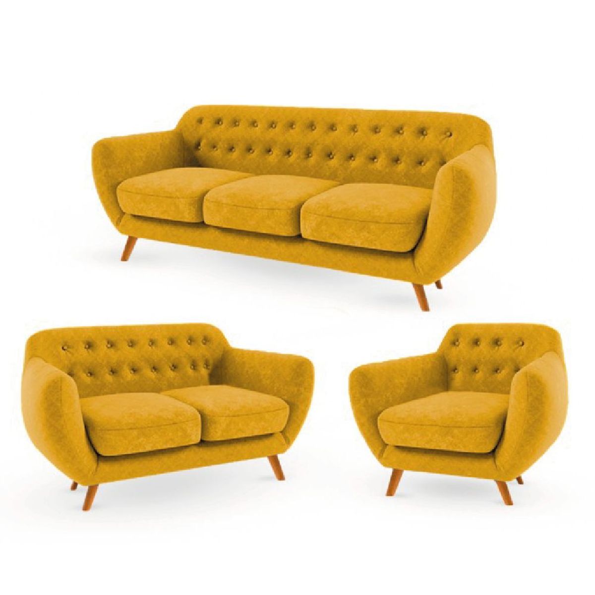 ALTO HOGAR - Juego de Sala Vintage 3 2 1 Antuane Mostaza