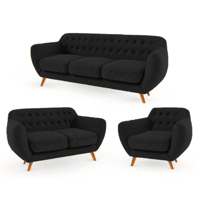 ALTO HOGAR - Juego de Sala Vintage 3 2 1 Antuane Negro