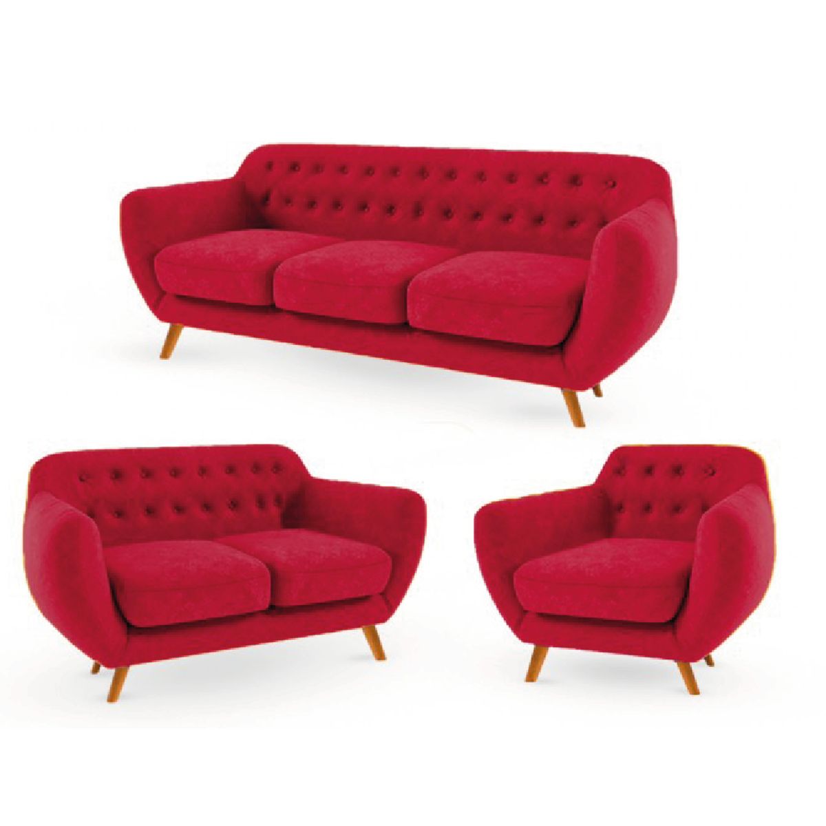 ALTO HOGAR - Juego de Sala Vintage 3 2 1 Antuane Rojo