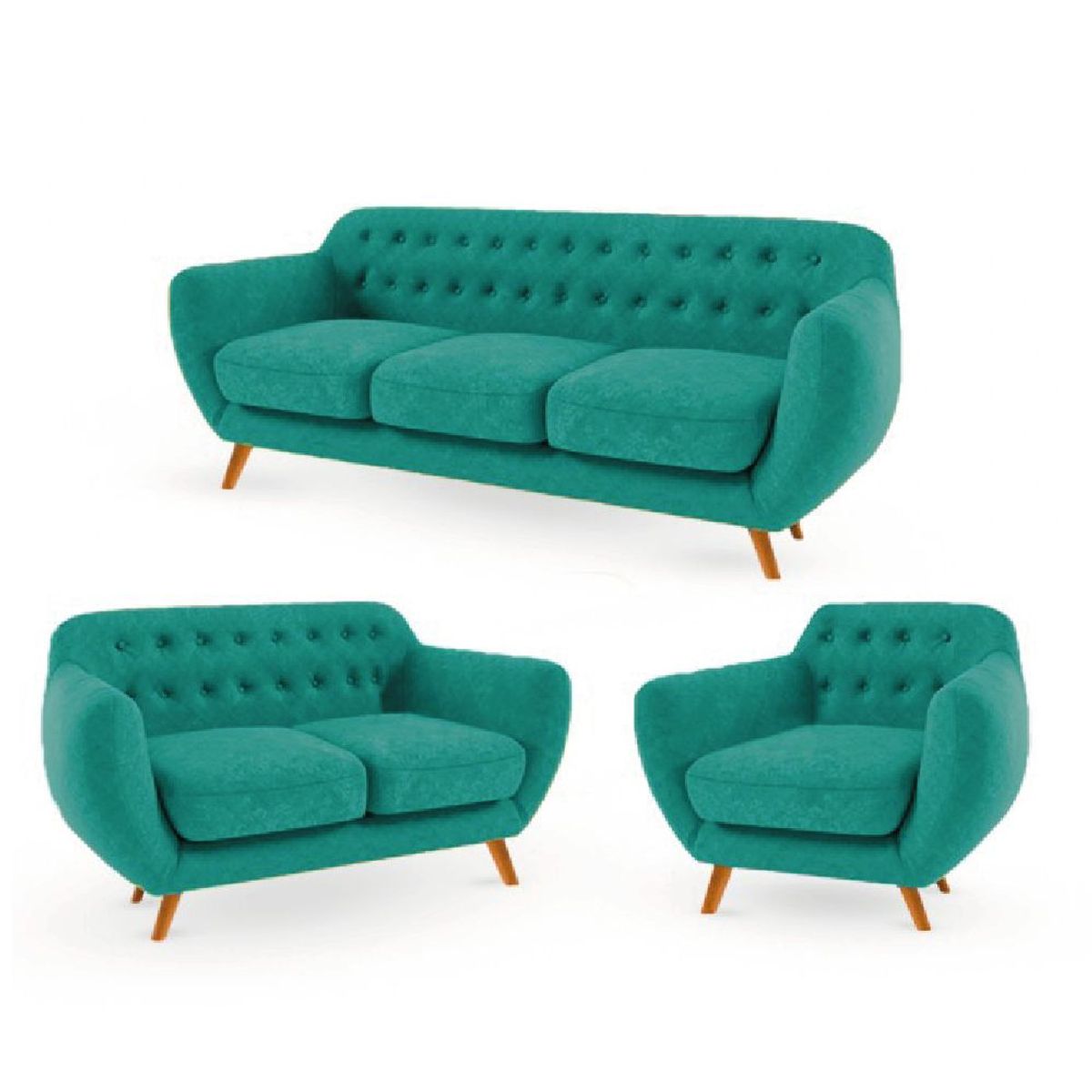 ALTO HOGAR - Juego de Sala Vintage 3 2 1 Antuane Turquesa