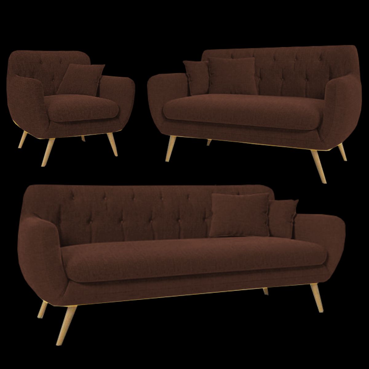 ALTO HOGAR - Juego de Sala Vintage 3 2 1 Mia Marrón