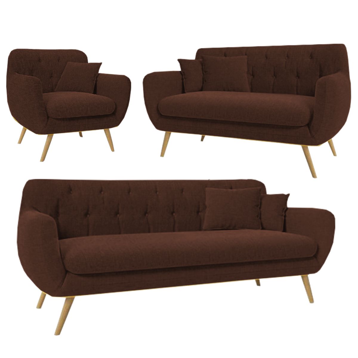 ALTO HOGAR - Juego de Sala Vintage 3 2 1 Mia Marrón