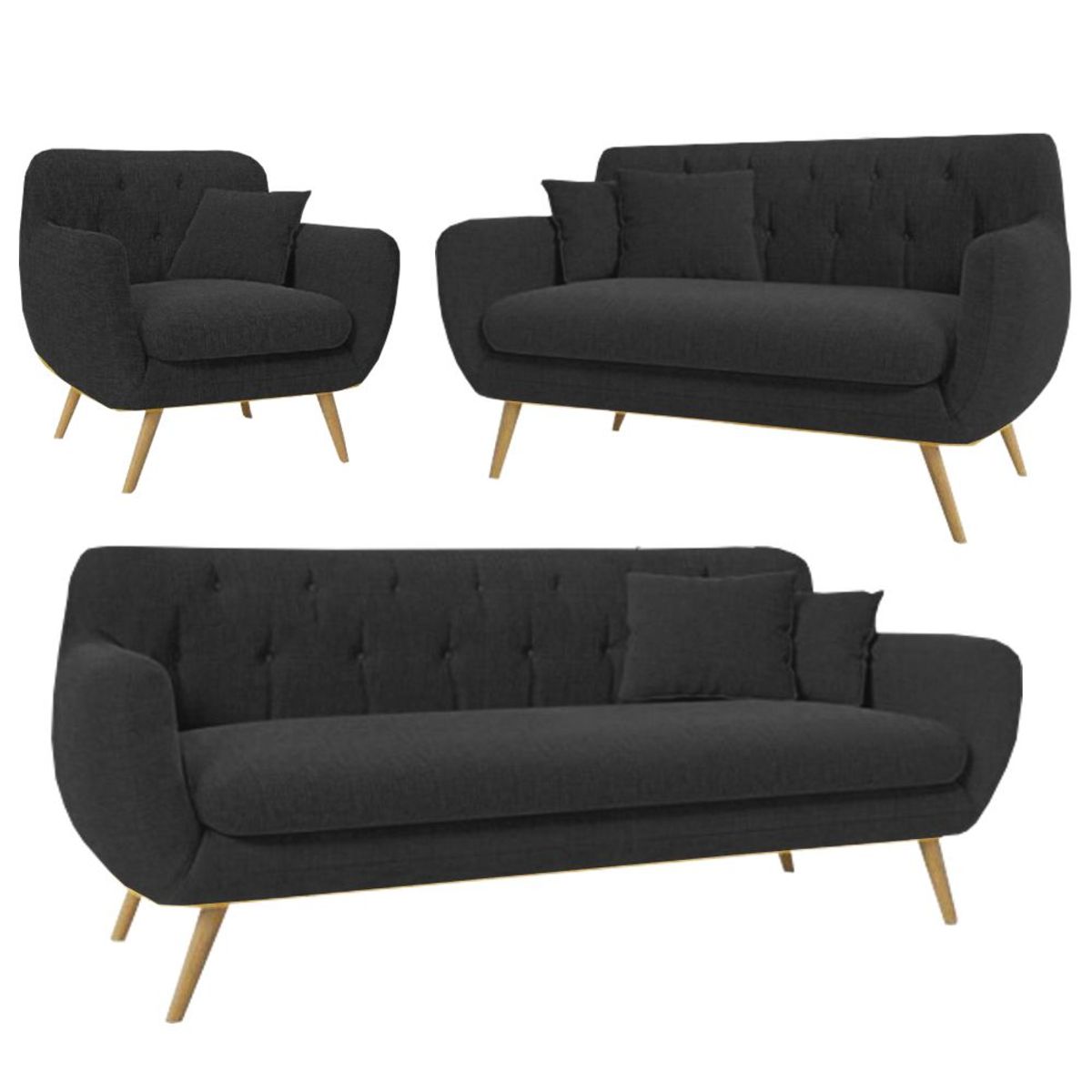 ALTO HOGAR - Juego de Sala Vintage 3 2 1 Mia Negro