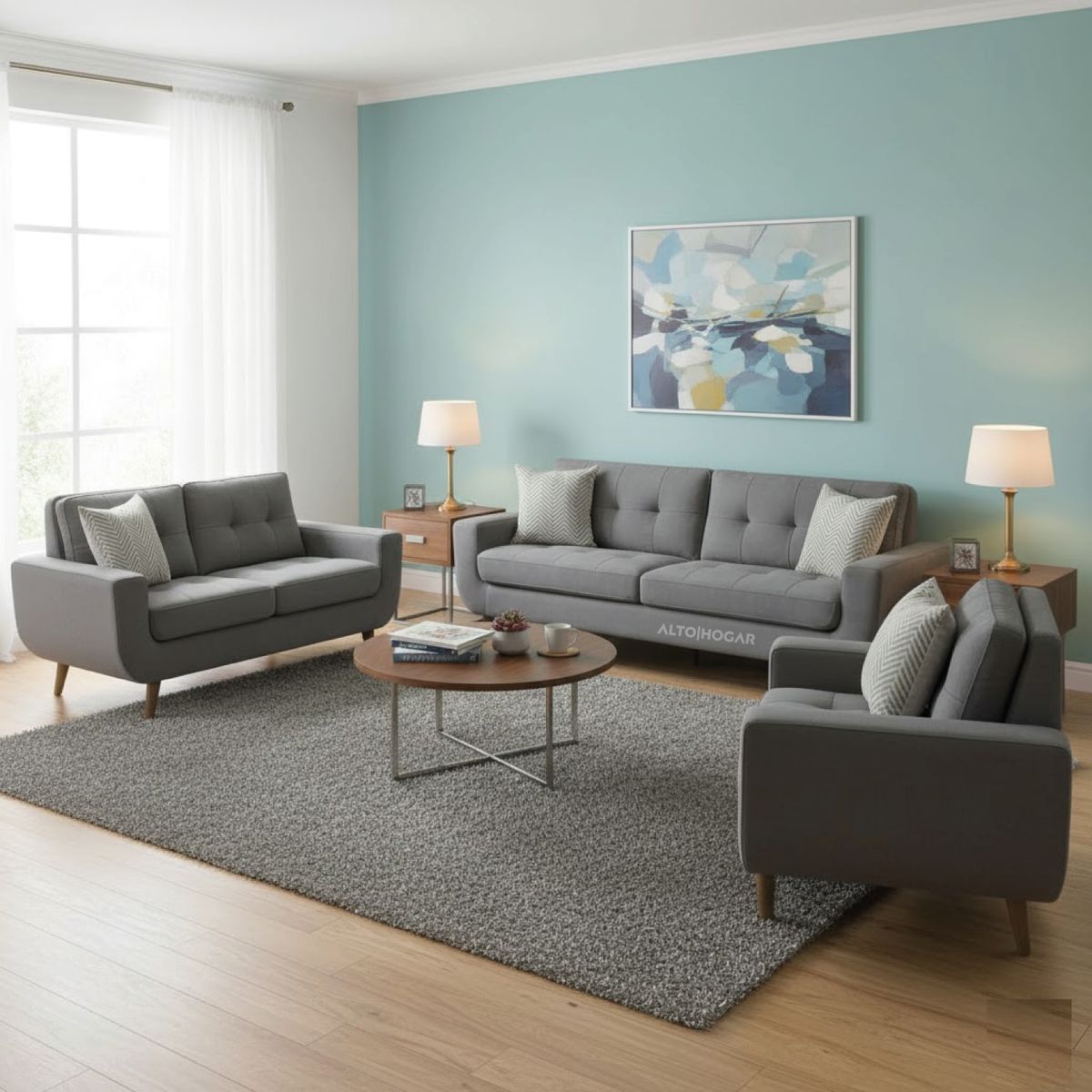 ALTO HOGAR - Juego De Sala Kayruth 3-2-1 Gris Oscuro Tapiz Antifluido