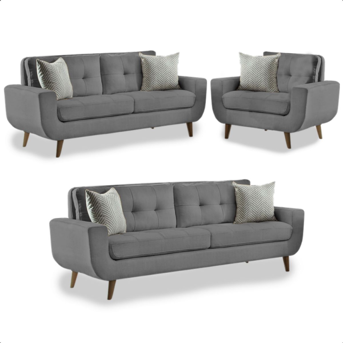 ALTO HOGAR - Juego De Sala Kayruth 3-2-1 Gris Oscuro Tapiz Antifluido