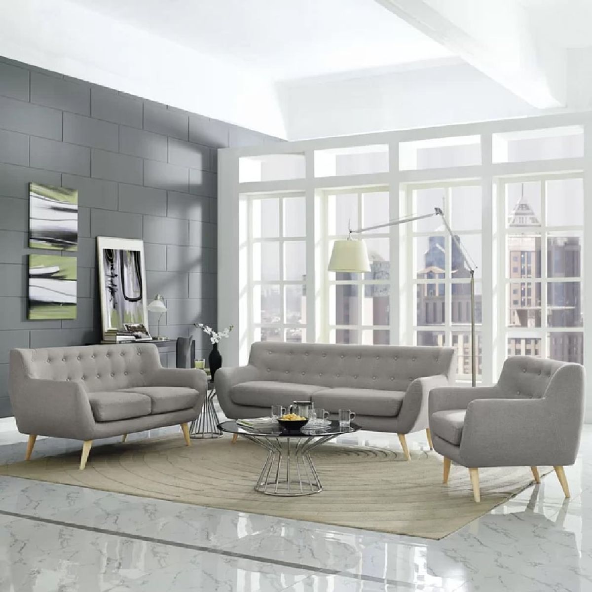 ALTO HOGAR - Juego de Sala Vintage 3 2 1 Avril Gris