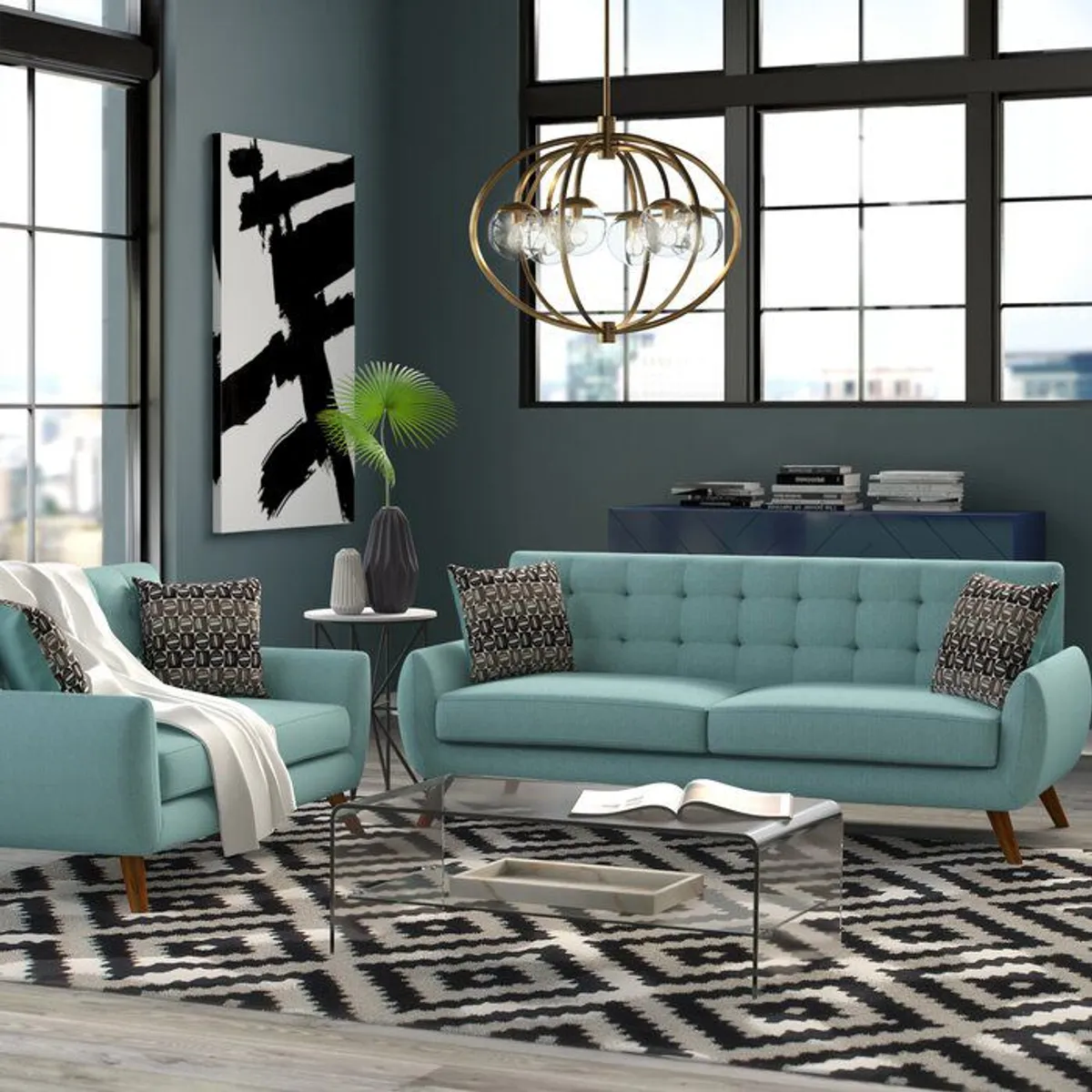 ALTO HOGAR - Juego de Sala Vintage 3 2 Alfred Azul