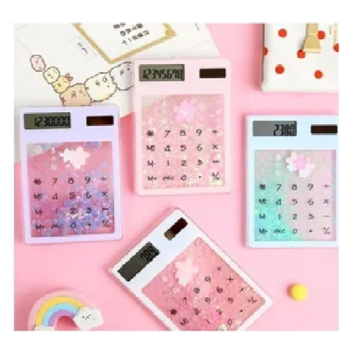 GENERICO - Calculadora kawaii con gliter solar