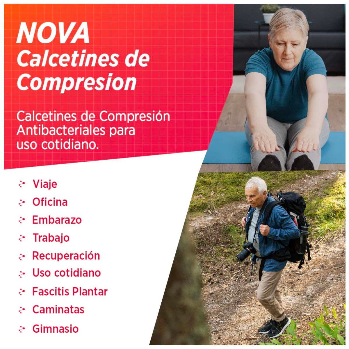 SILVERA NANOTECH - 2 Pares Medias compresión varices 15-20 mmHg viaje embarazo fascitis