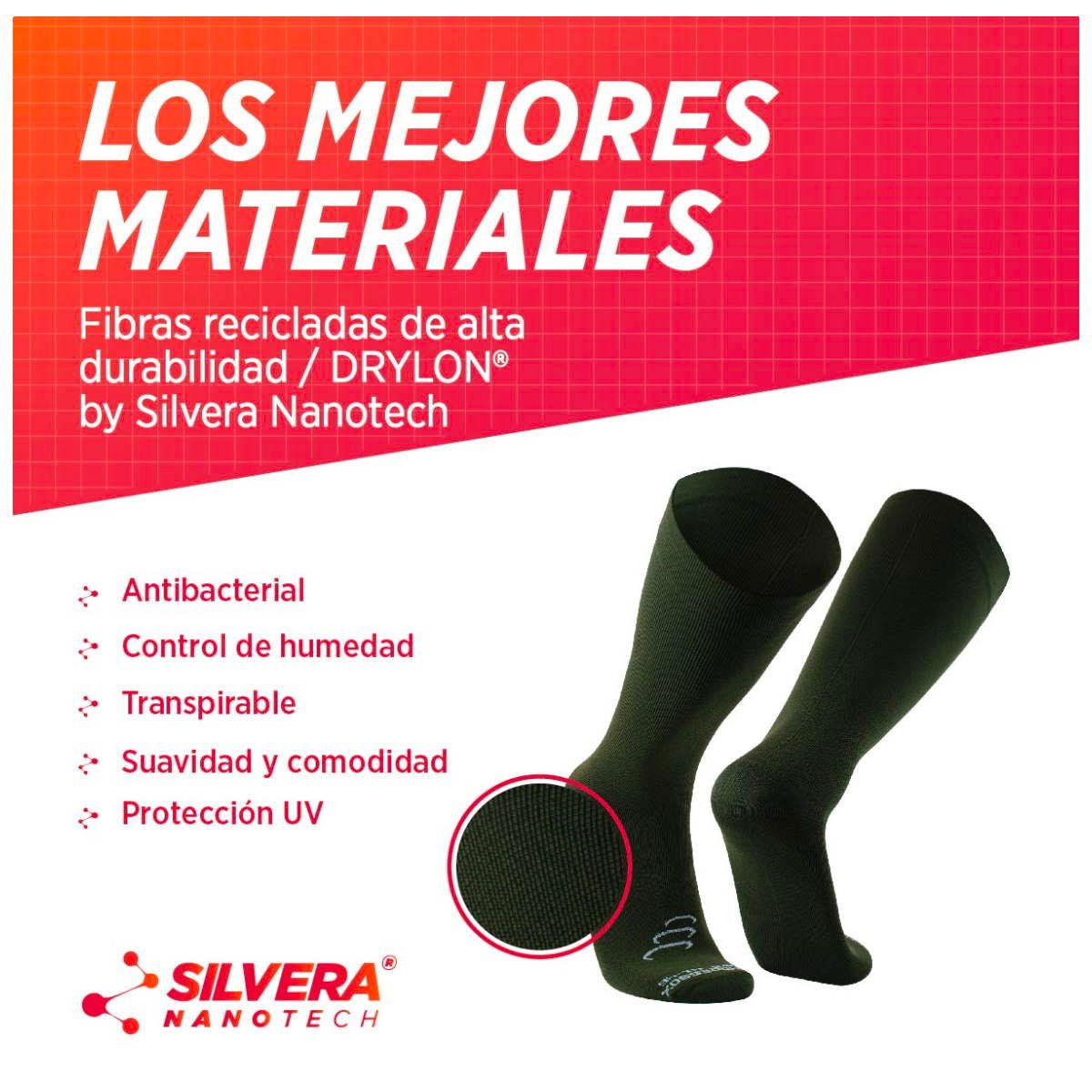 SILVERA NANOTECH - 2 Pares Medias compresión varices 15-20 mmHg viaje embarazo fascitis