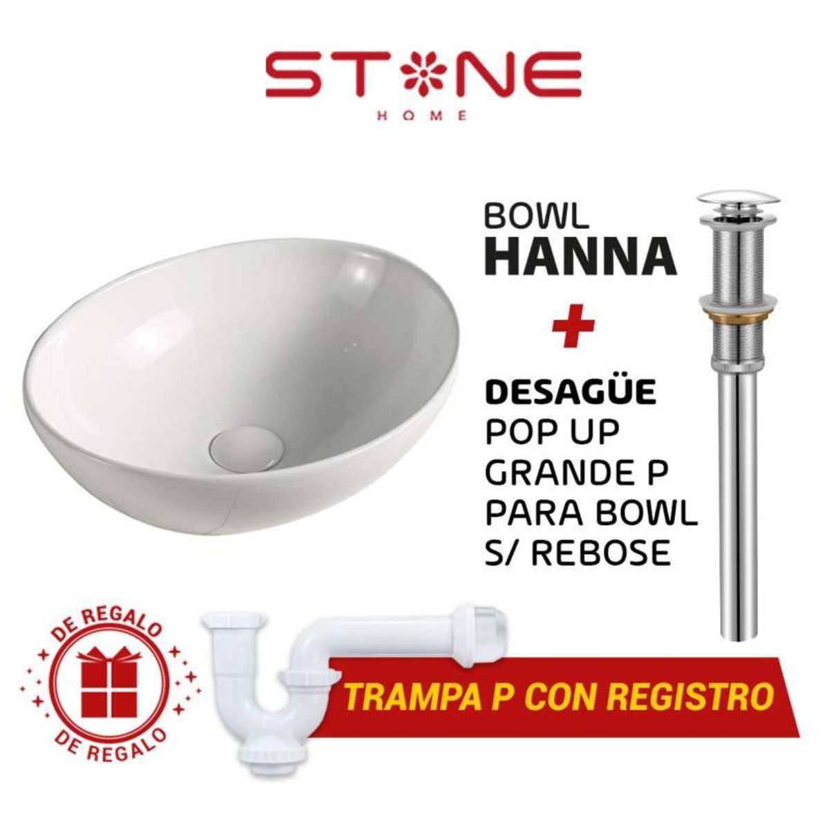 STONE - COMBO LAVAMANOS HANNA BLANCO  DESAGUE POP UP GRANDE SREBOSE STONE