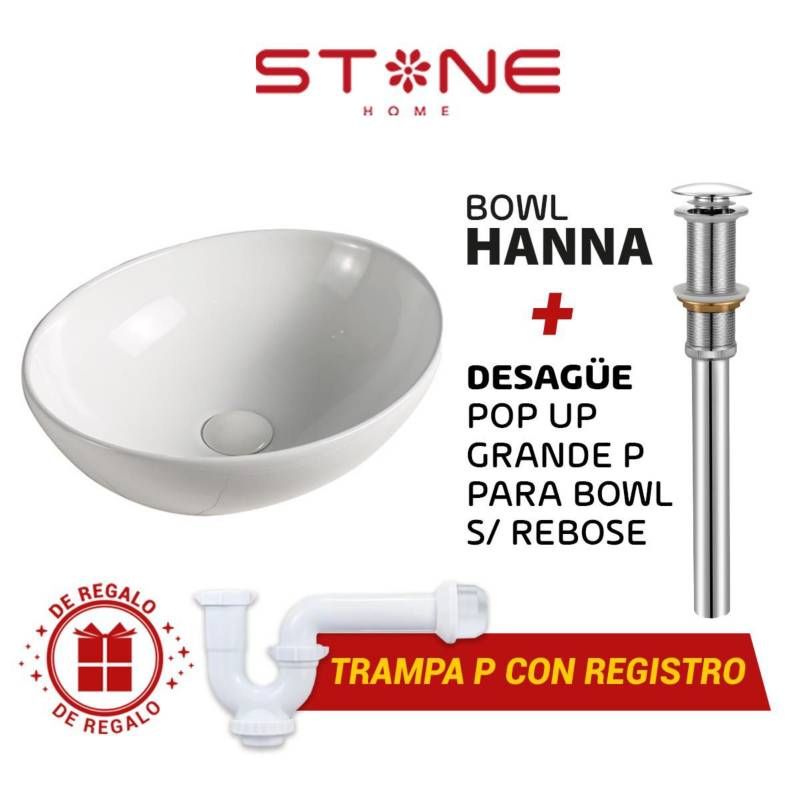STONE - COMBO LAVAMANOS HANNA BLANCO  DESAGUE POP UP GRANDE SREBOSE STONE