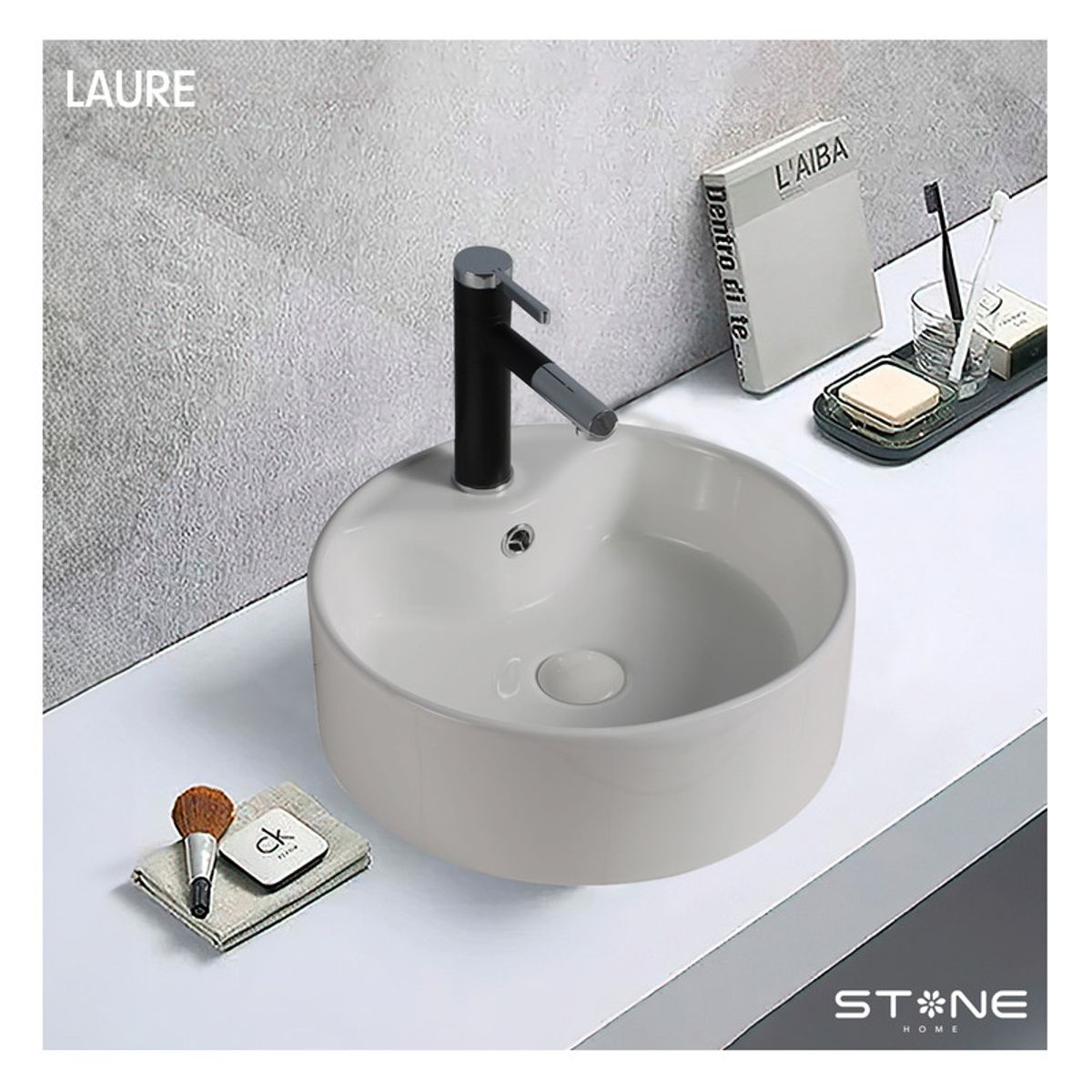 STONE - LAVAMANOS  MOD REDONDO LAURE BLANCO STONE