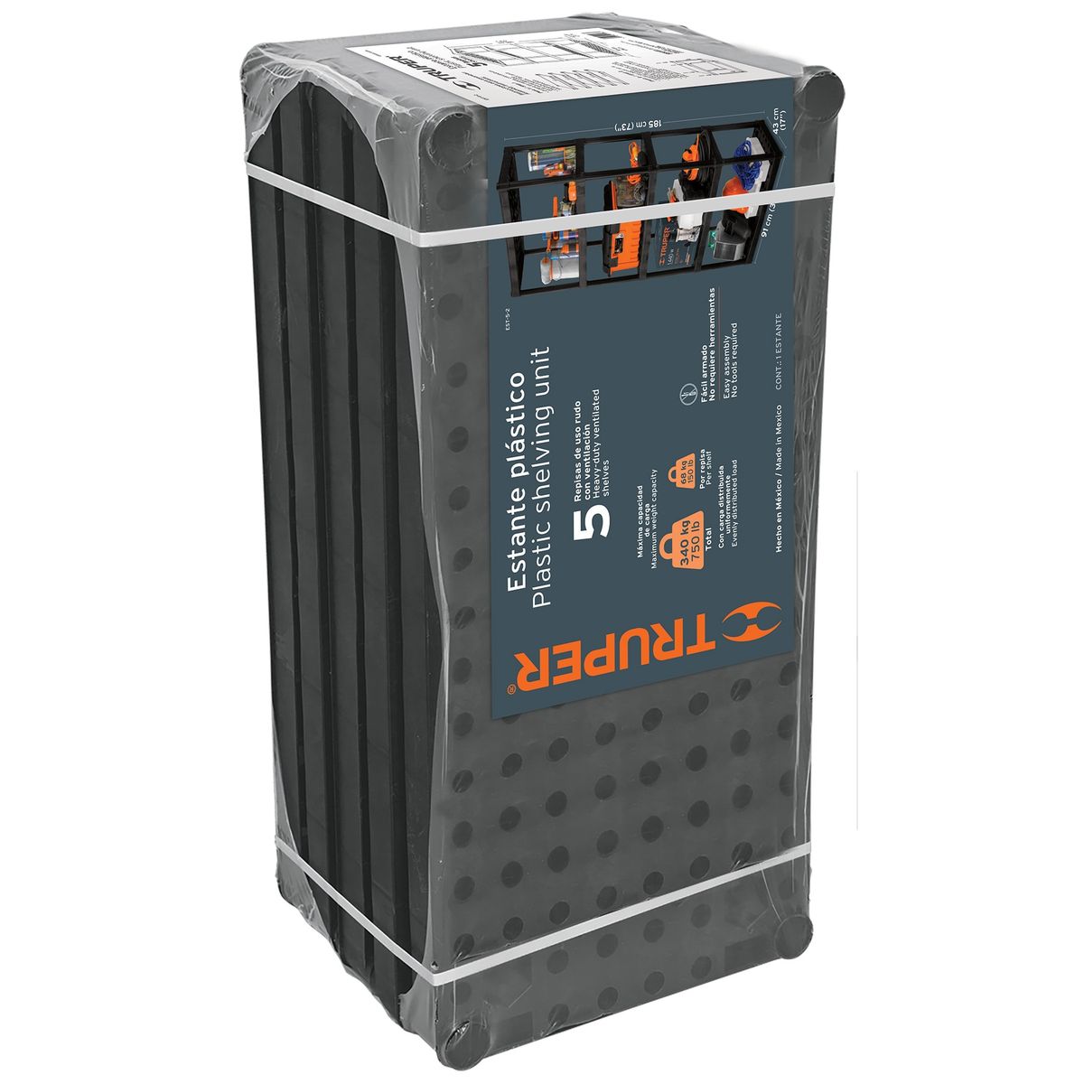TRUPER - Estante plástico uso rudo 5 repisas, Soporta hasta 340 KG Truper