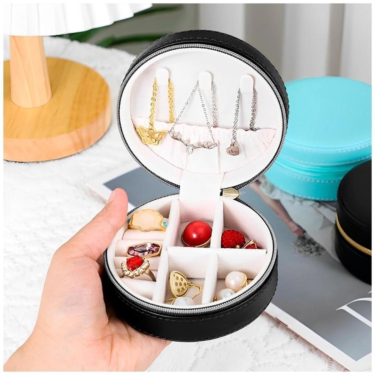 MINARI - Joyero Organizador de Joyas Anillos Estuche de Viaje Circular N J134