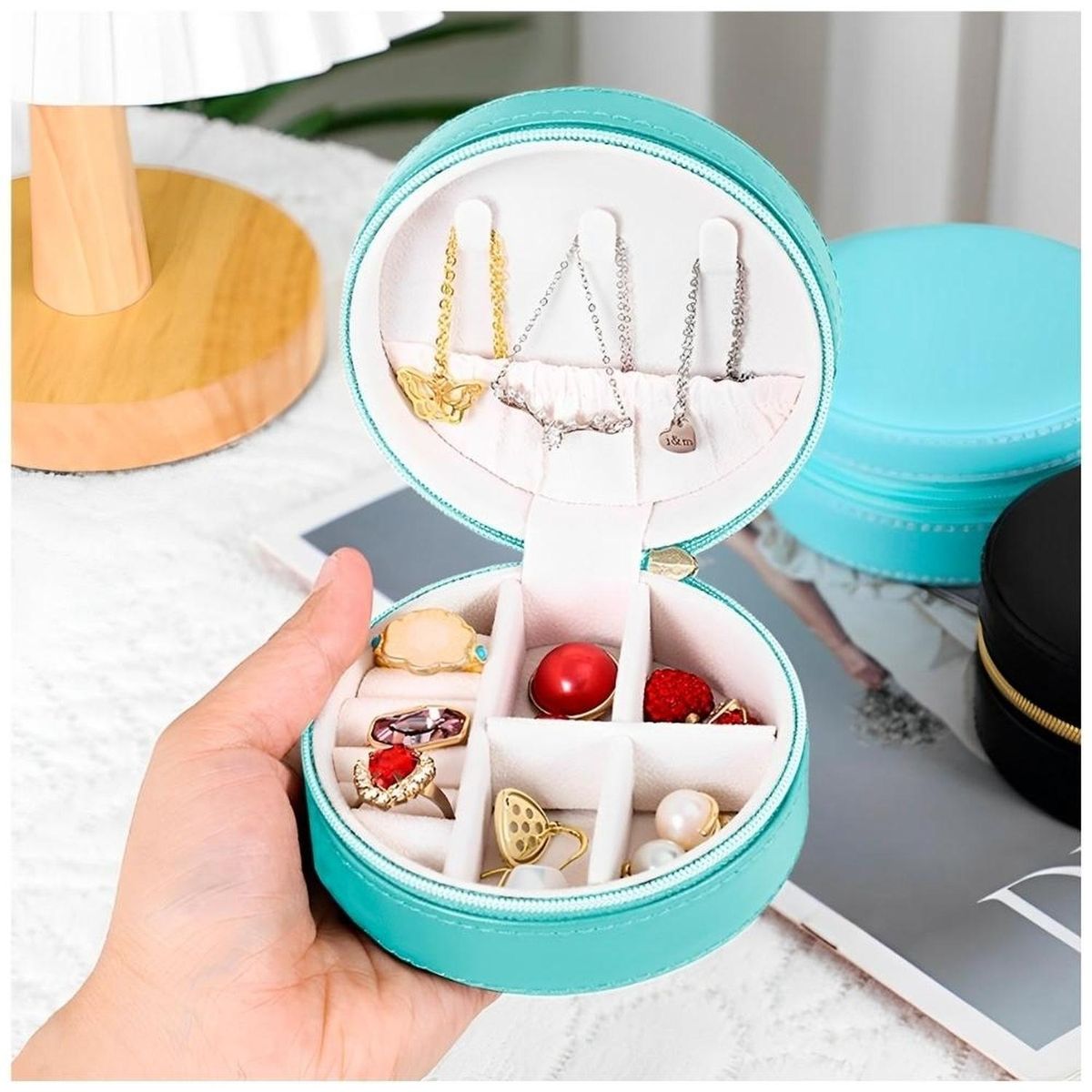 MINARI - Joyero Organizador de Joyas Anillos Estuche de Viaje Circular CL J134