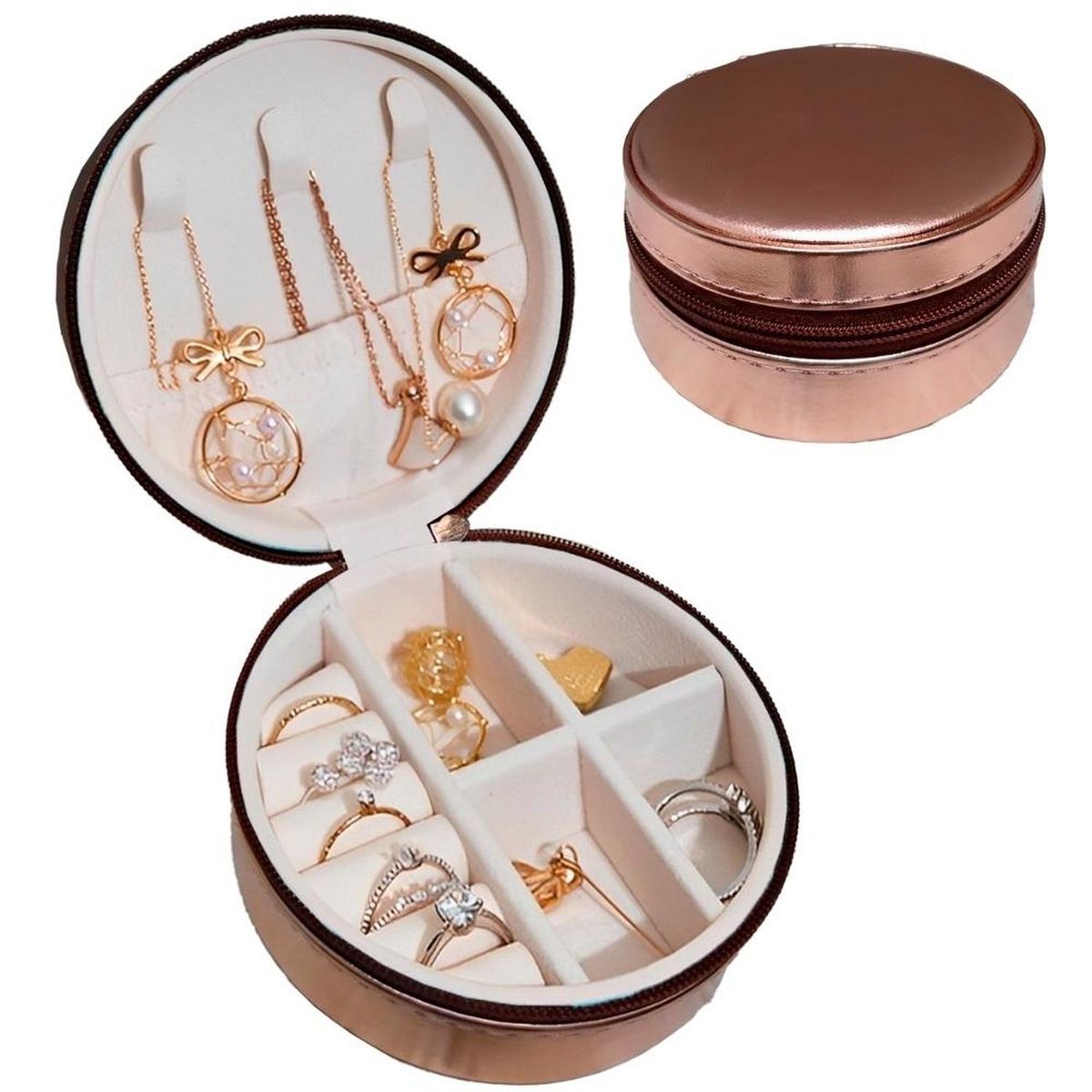 MINARI - Joyero Organizador de Joyas Anillos Estuche de Viaje Circular GD J134