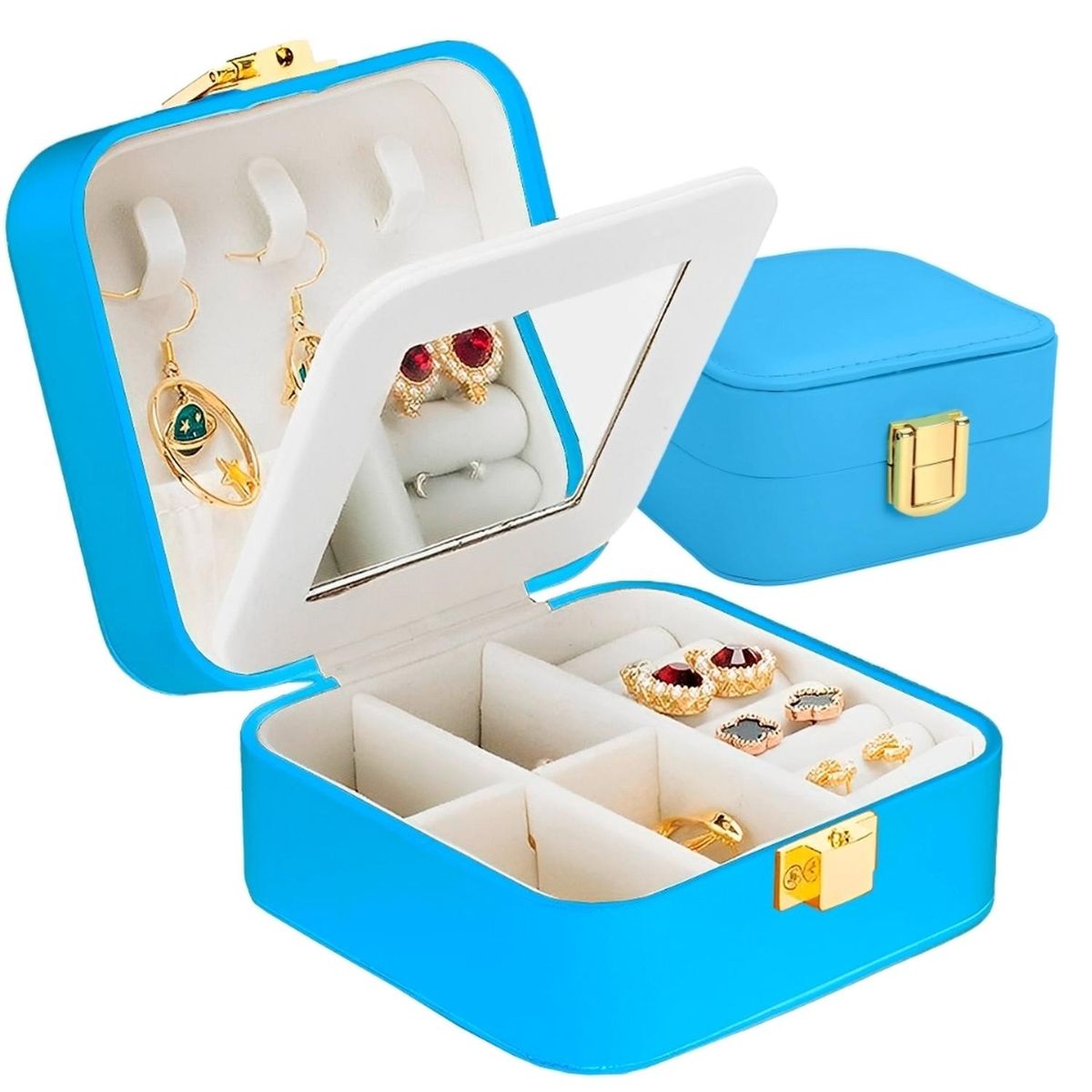 MINARI - Joyero con Espejo Organizador Joyas Anillos Estuche de Viaje CL J136