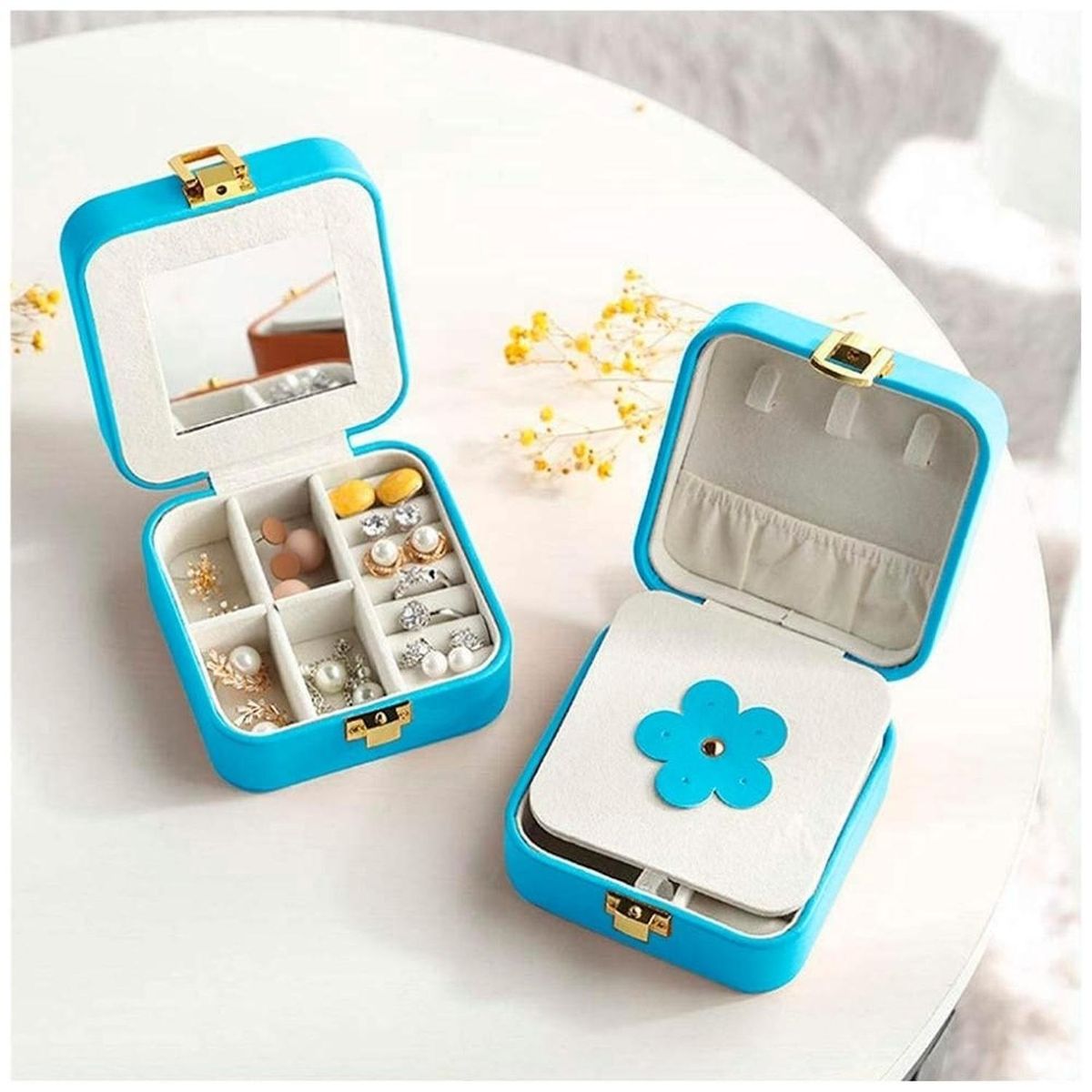 MINARI - Joyero con Espejo Organizador Joyas Anillos Estuche de Viaje CL J136