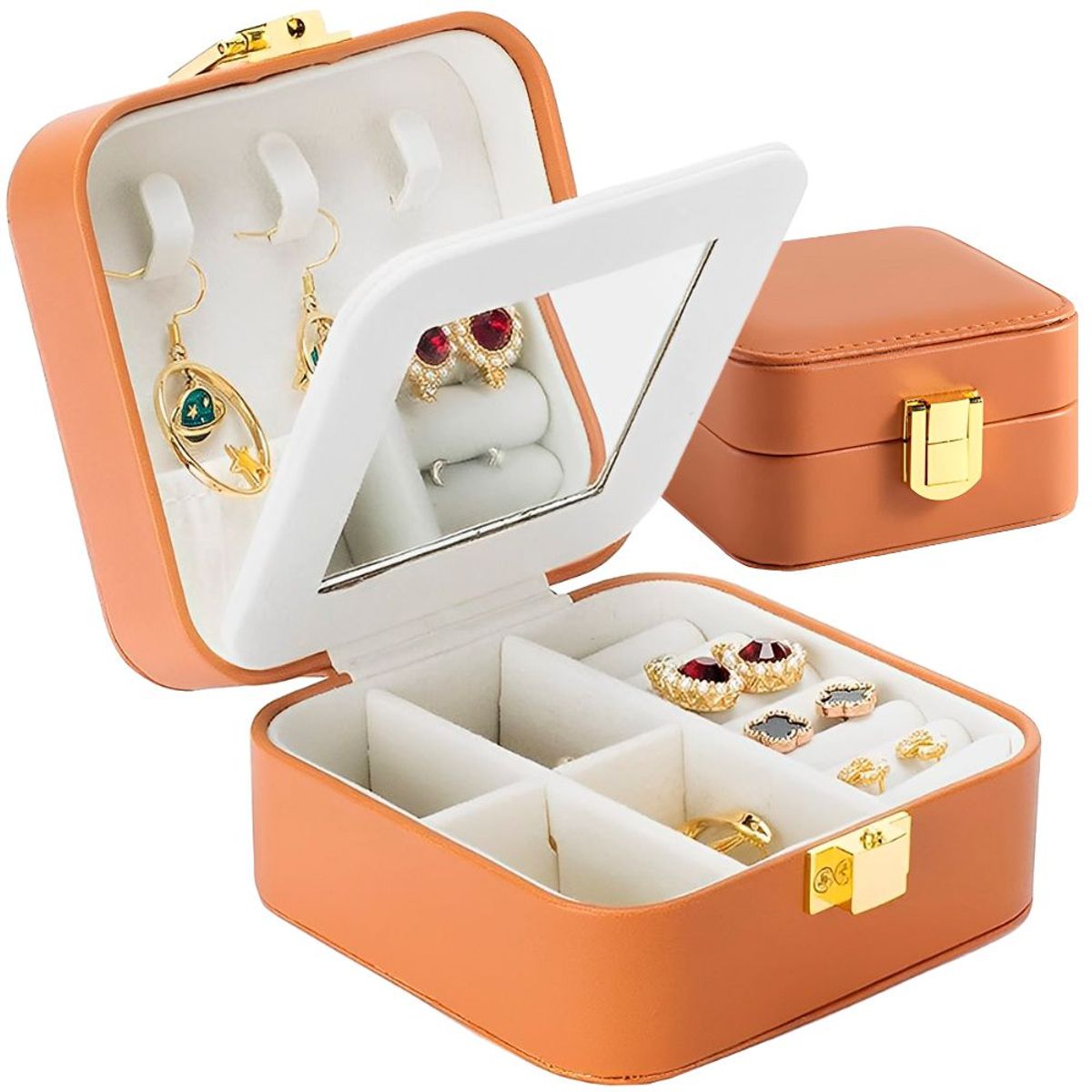 MINARI - Joyero con Espejo Organizador Joyas Anillos Estuche de Viaje MR J136