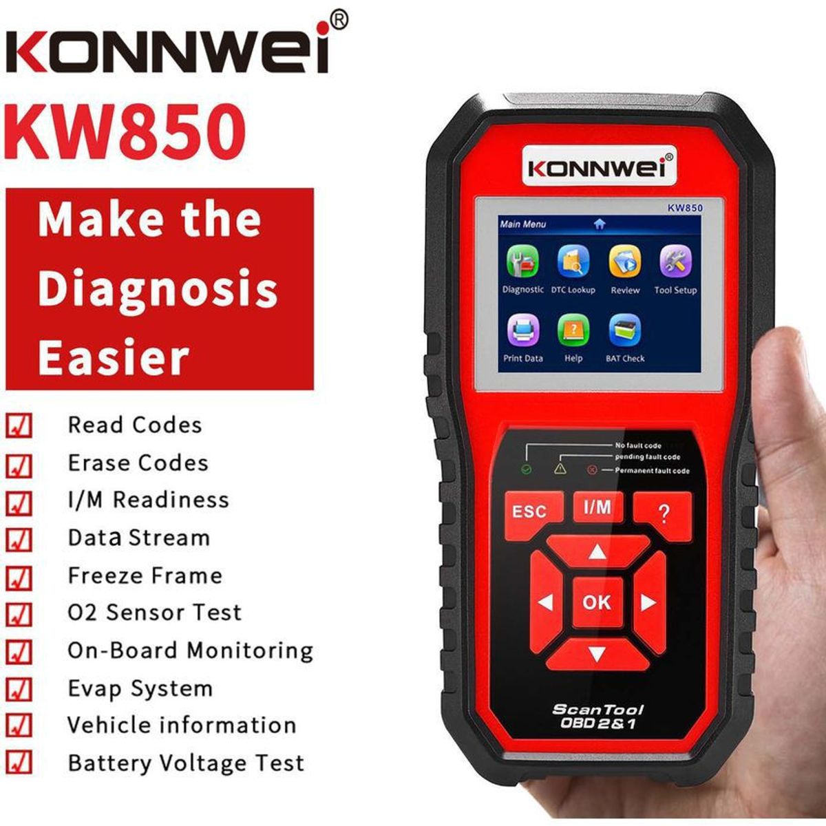 VATYERTY - Escaner automotriz konnwei kw850 obd2 eobd multimarcas