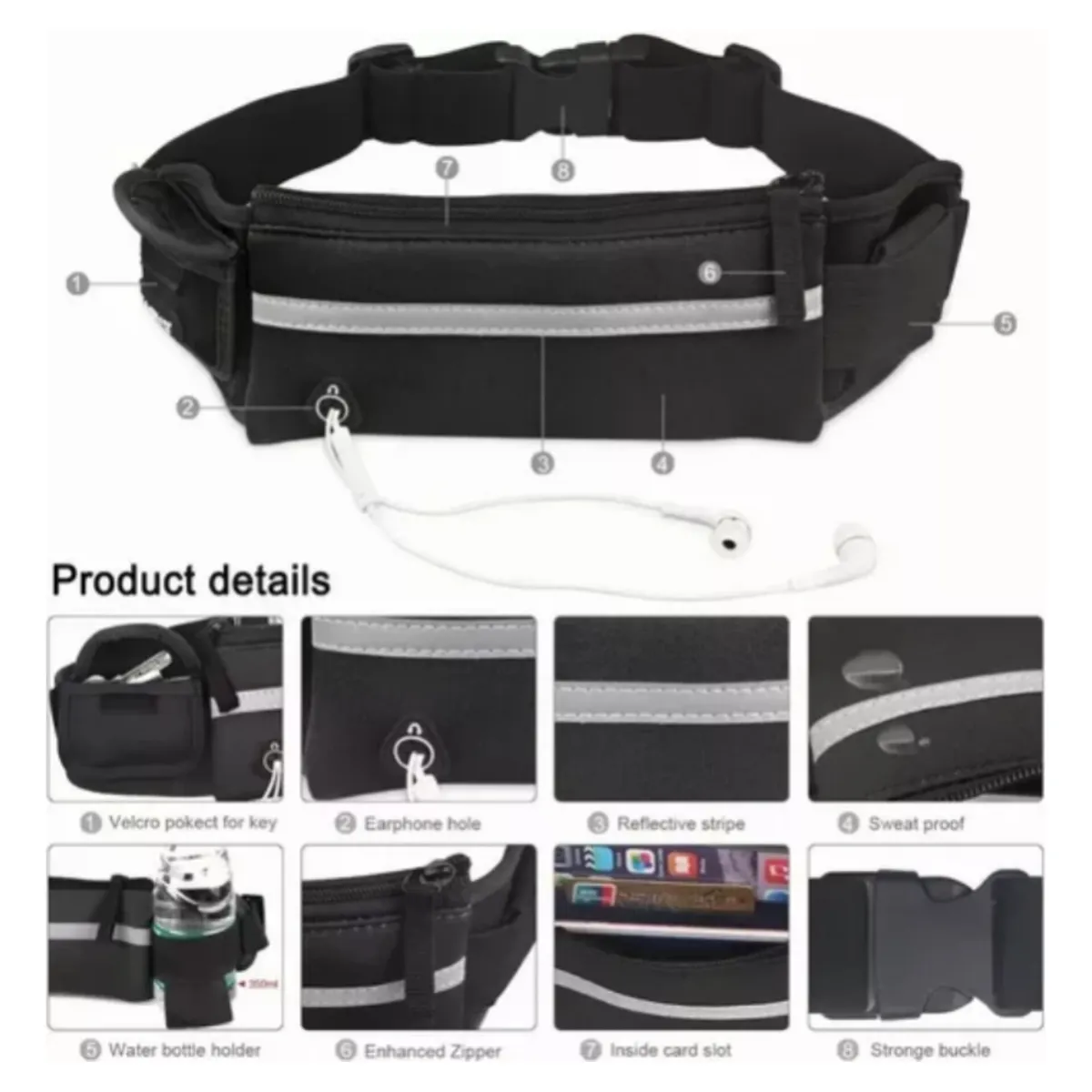 GENERICO - Canguro Riñonera Deportivo Fitness NEGRO