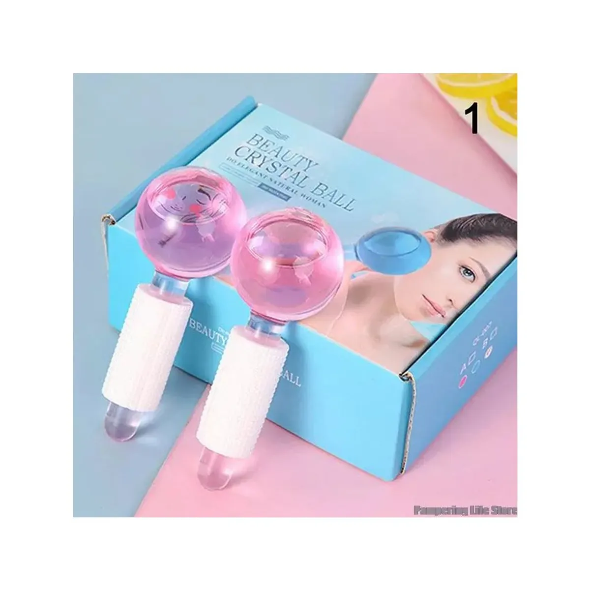 GENERICO - BOLAS DE CRISTAL DE MASAJE + REAFIRMACIÓN FACIAL ICE GLOBE ROSA X 2 UN