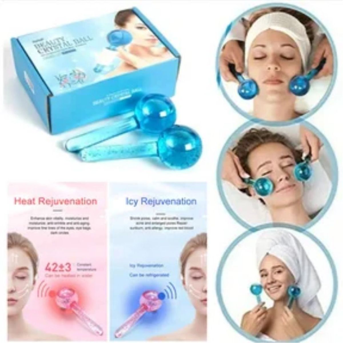 GENERICO - BOLAS DE CRISTAL DE MASAJE + REAFIRMACIÓN FACIAL AZUL X 2 UN