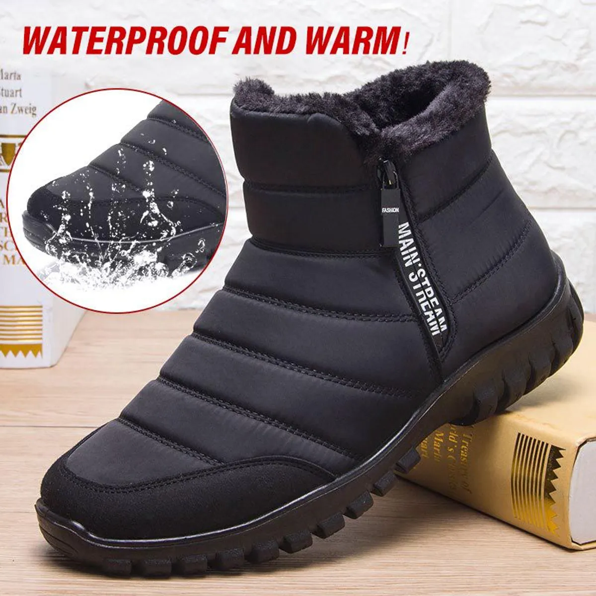 BLWOENS - Botas impermeables por dentro forradas con chiporro para hombre- negro