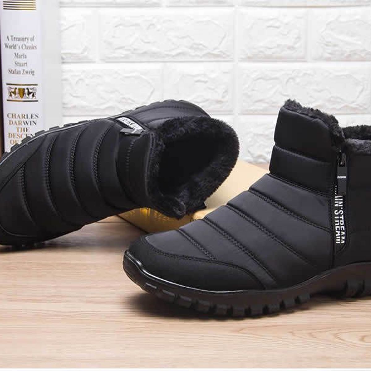 BLWOENS - Botas impermeables por dentro forradas con chiporro para hombre- negro