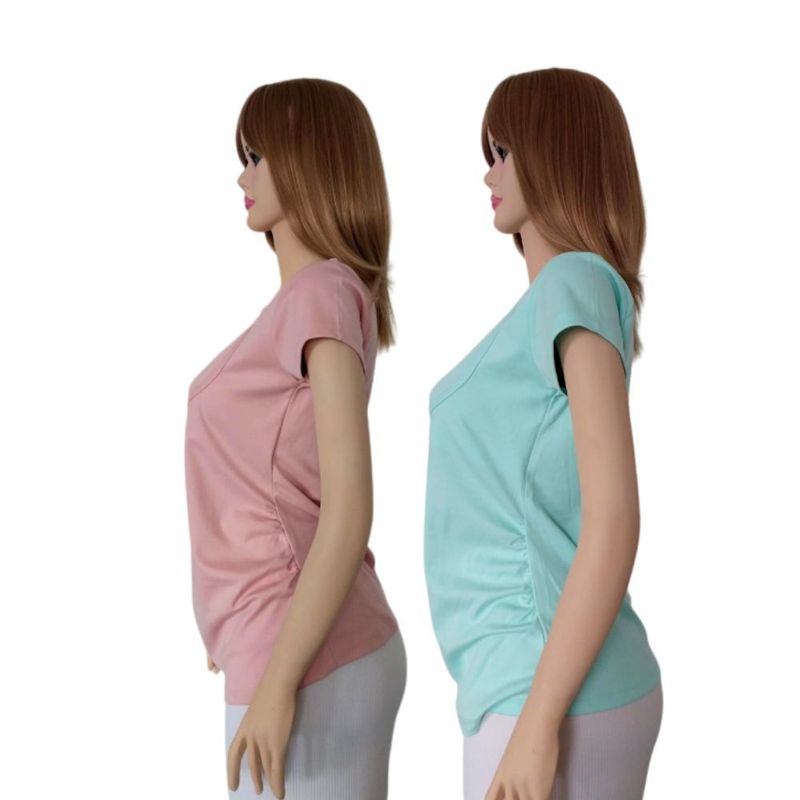 GENERICO - Pack x 2 Polo Lactancia Bethestar Manga Corta doble Cuello Rosado Verde