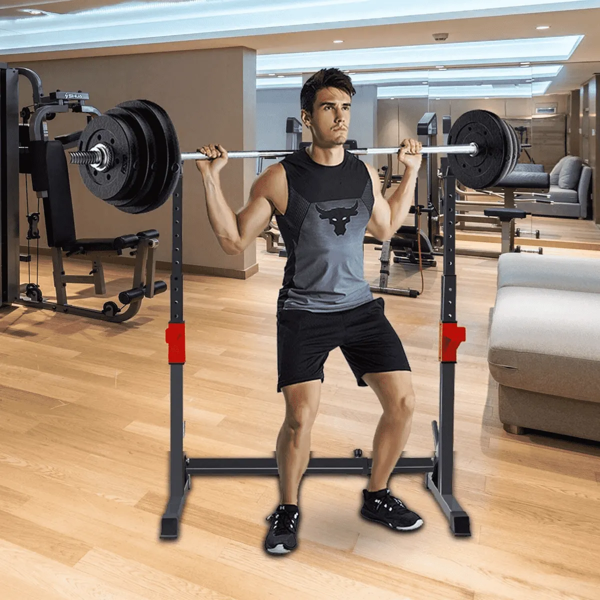 ALPHA GYM - Rack de sentadillas de altura ajustable soporte 300 kg