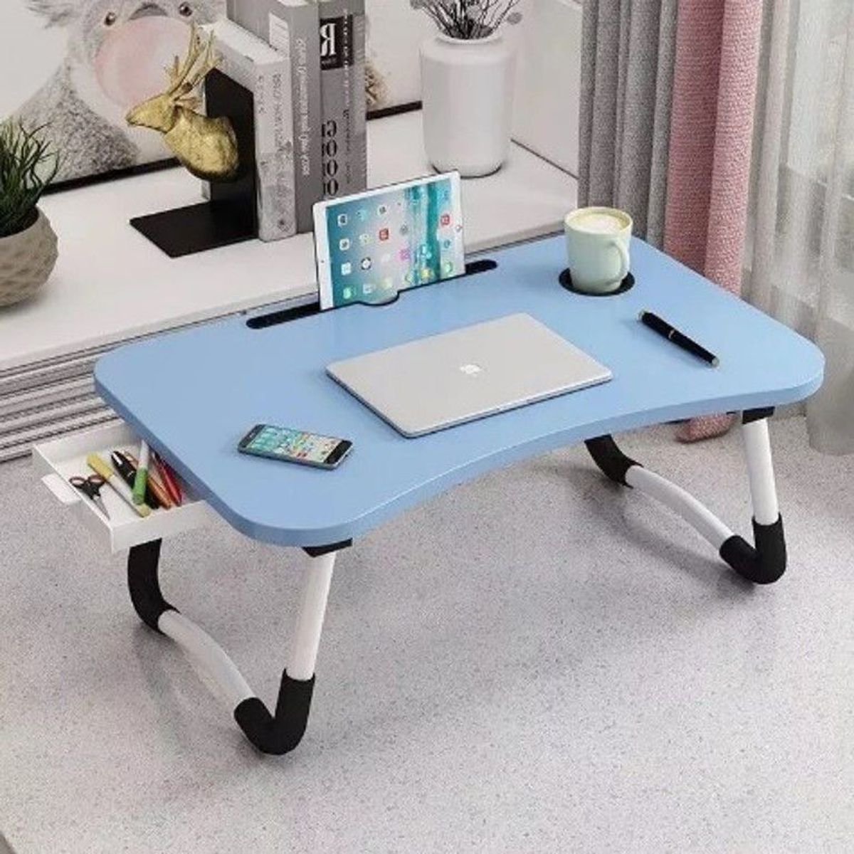 GENERICO - Mesa de laptop con cajon plegable de calidad Celeste