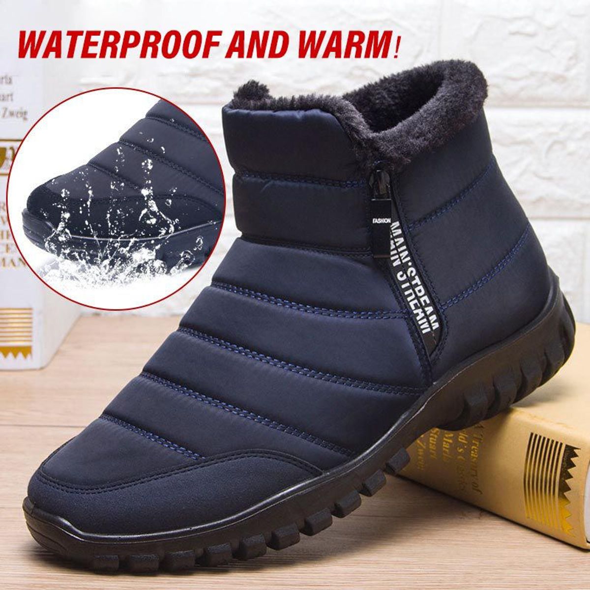 BLWOENS - Botas para hombre de nieve por dentro forradas con-azul