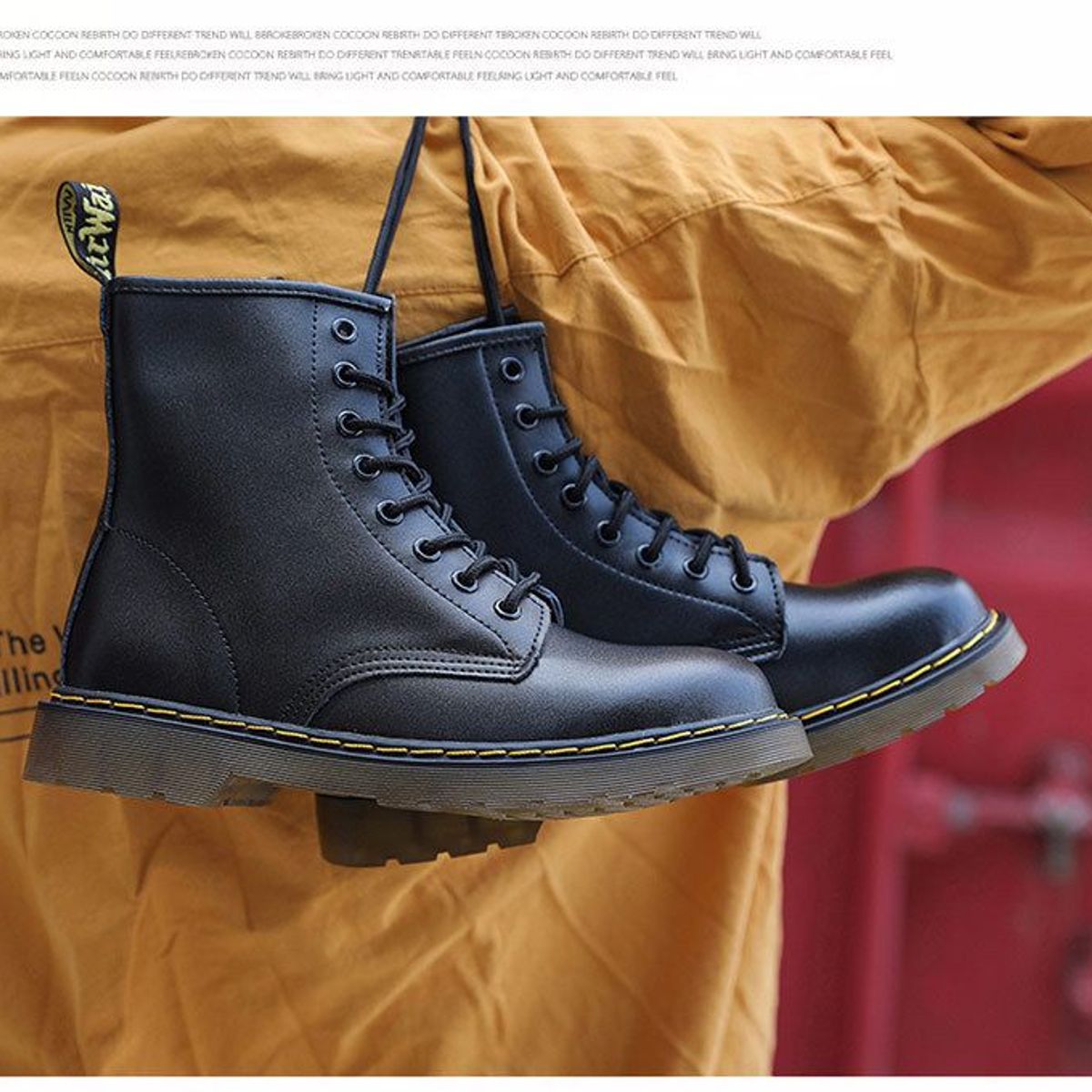 BLWOENS - Botas británicas de tipo cuero con caña alta para hombre - negro