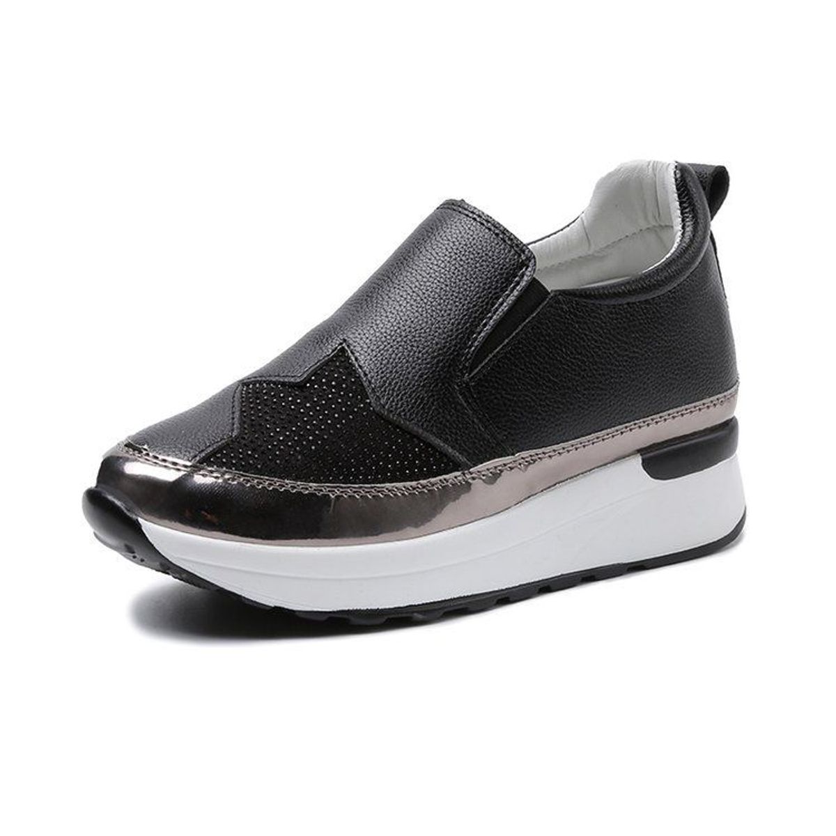 BLWOENS - Zapatillas casuales antideslizante pu zapato para mujer-negro