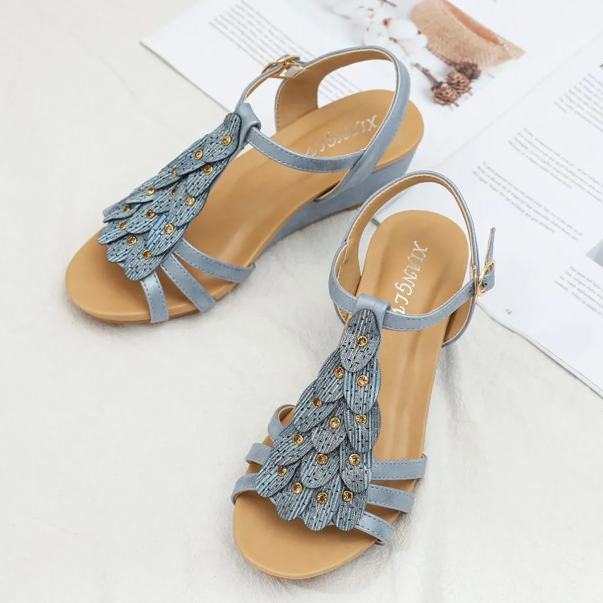 BLWOENS - Sandalias de mujer zapatillas con cuña pantuflas zapatos para mujer