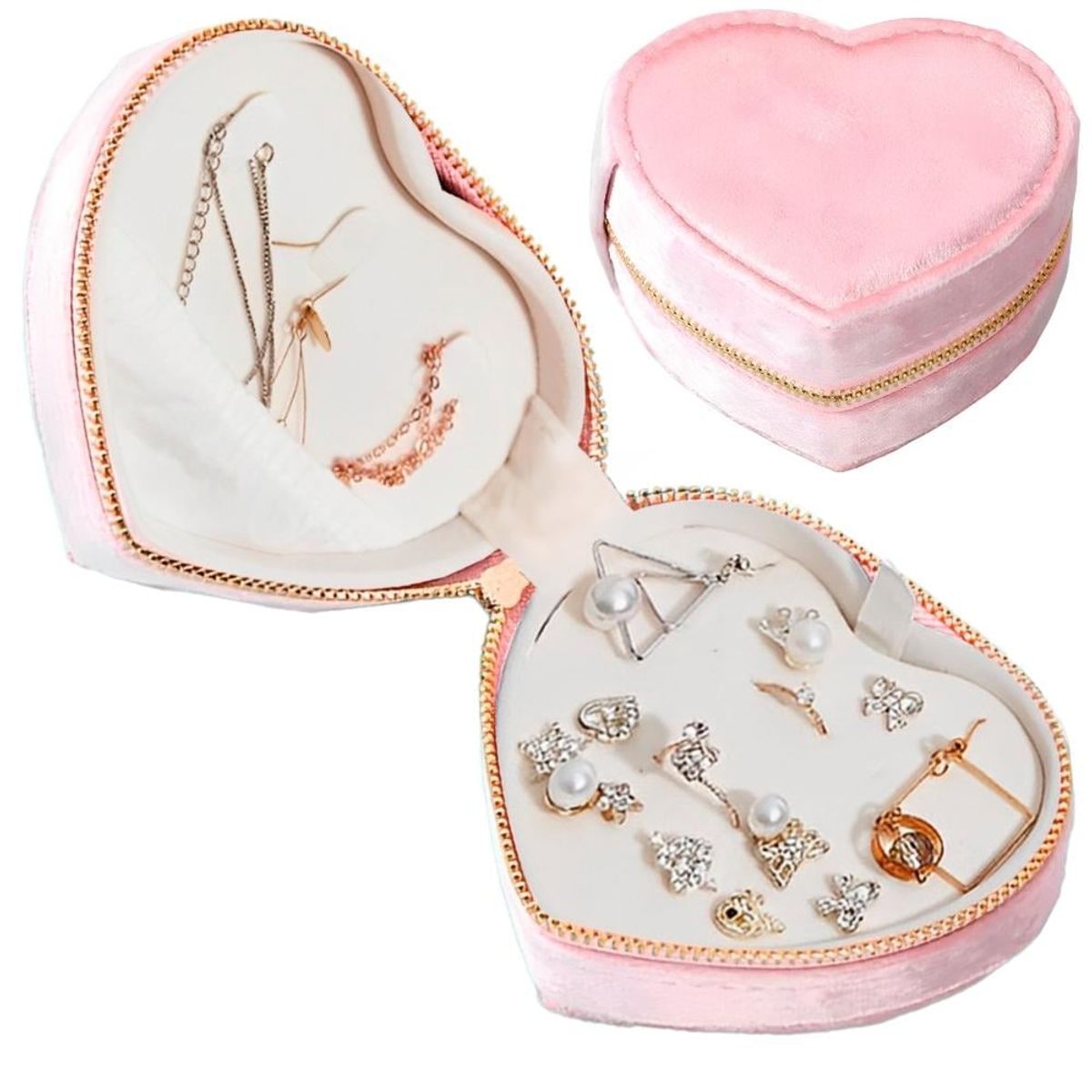 MINARI - Joyero Organizador de Joyas Anillos Portátil Terciopelo Corazón R C137