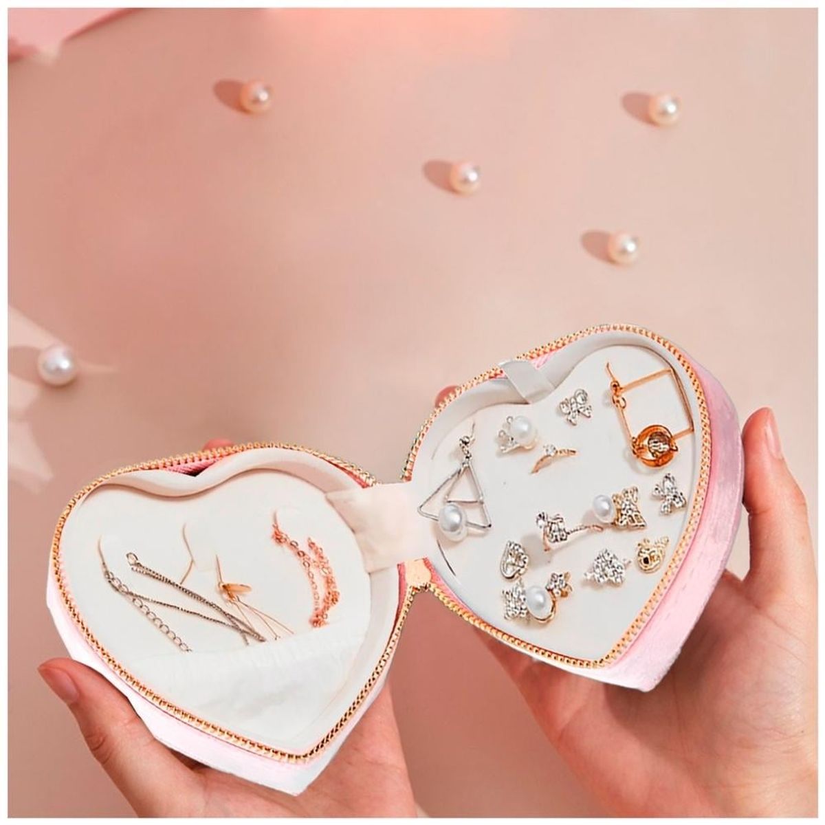 MINARI - Joyero Organizador de Joyas Anillos Portátil Terciopelo Corazón R C137