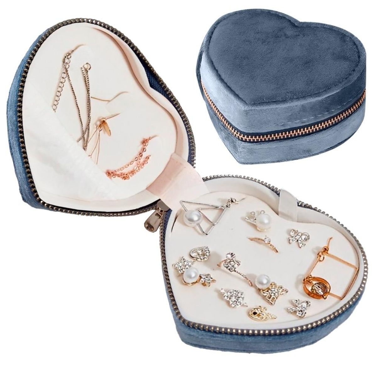 MINARI - Joyero Organizador Joyas Anillos Portátil Terciopelo Corazón AZ C137