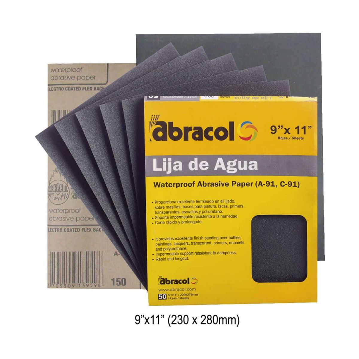 ABRACOL - LIJA DE AGUA ABRACOL N° 180 POR 50 UND