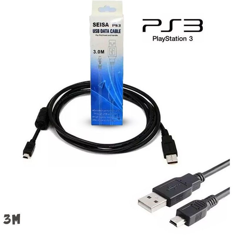 SEISA - Cable Mini Usb De 3 Metros Para Ps3, Psp, Nintendo Wii U Pro.